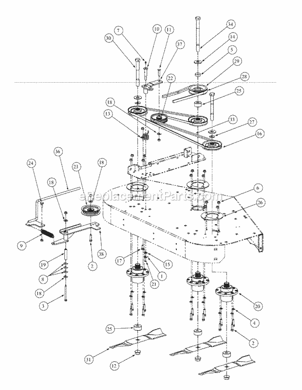 Fabricated Deck Spindle Assembly Diagram and Parts List for M48-KW 53BB5DAV750 Cub Cadet Sprayer